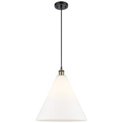 Ballston Berkshire 16" Black Antique Brass LED Pendant With White Shad