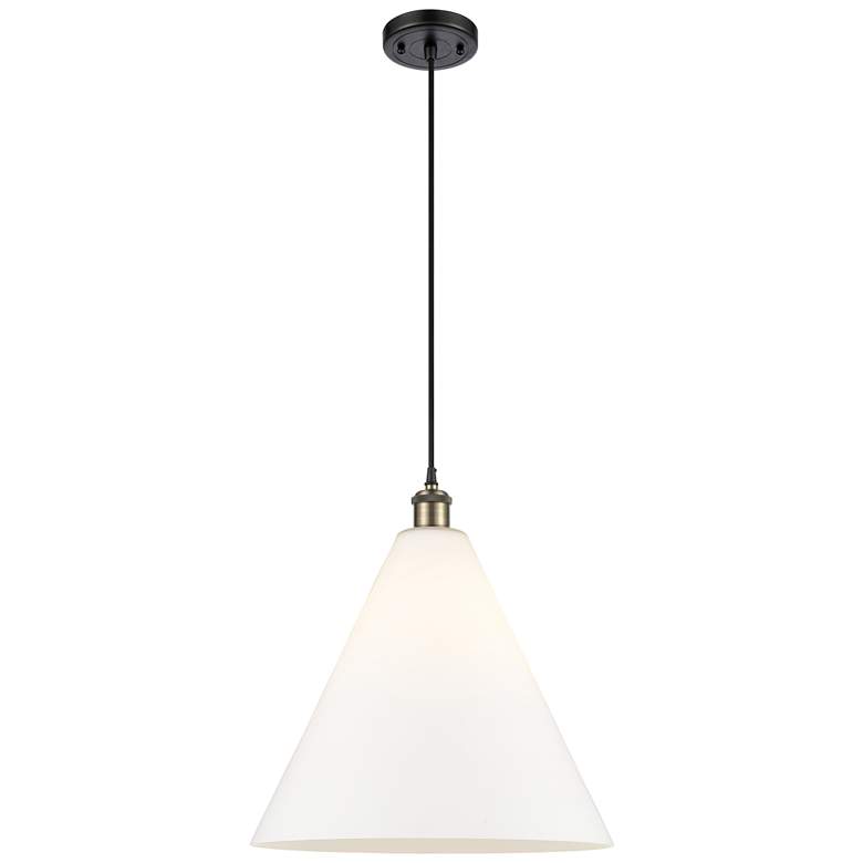 Image 1 Ballston Berkshire 16" Black Antique Brass Pendant With Matte White Sh