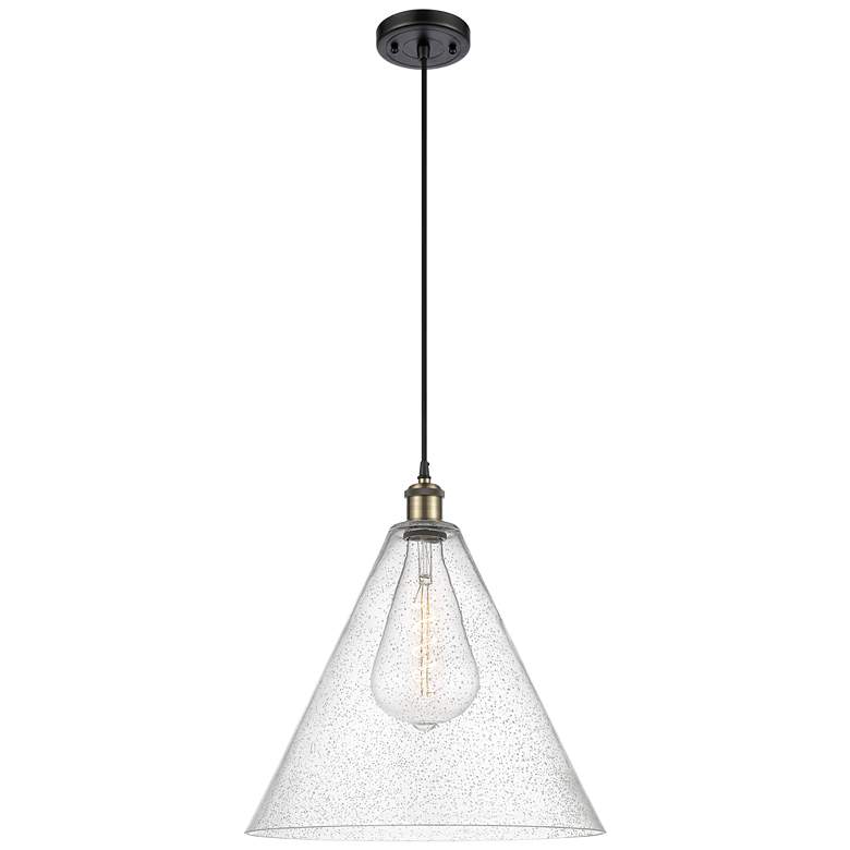 Image 1 Ballston Berkshire 16" Black Antique Brass Pendant With Seedy Shade
