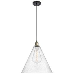 Ballston Berkshire 16" Black Antique Brass Pendant With Seedy Shade