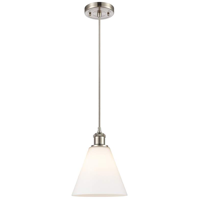 Image 1 Ballston Berkshire 8" Mini Pendant - Brushed Satin Nickel - Matte Whit