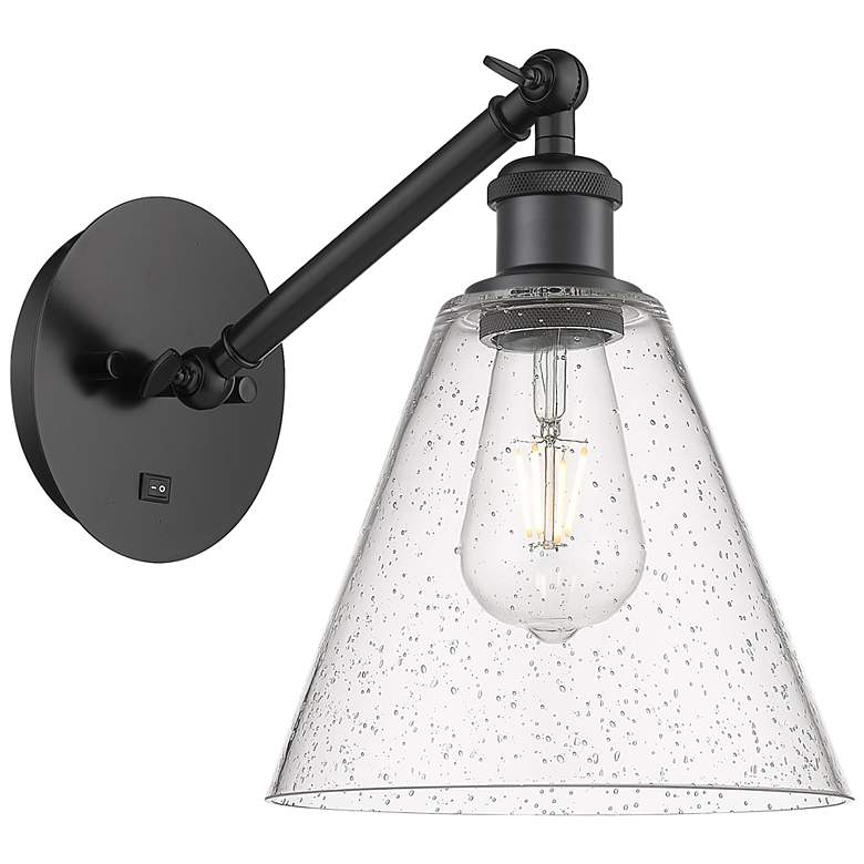 Image 1 Ballston Berkshire Glass 8" Incandescent Sconce - Matte Black - Seedy