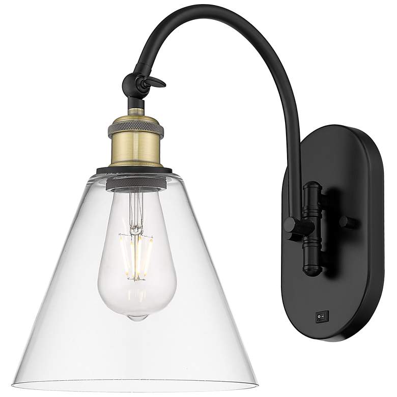 Image 1 Ballston Berkshire Glass 8" LED Sconce - Black Brass Finish - Clear Sh