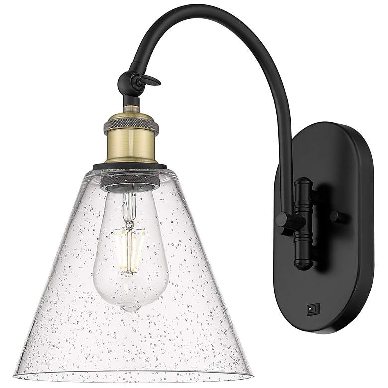 Image 1 Ballston Berkshire Glass 8" LED Sconce - Black Brass Finish - Seedy Sh