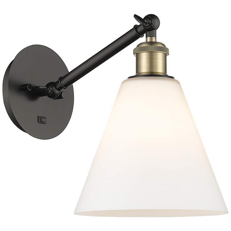 Image 1 Ballston Berkshire Glass 8" LED Sconce - Black Brass Finish - White Sh