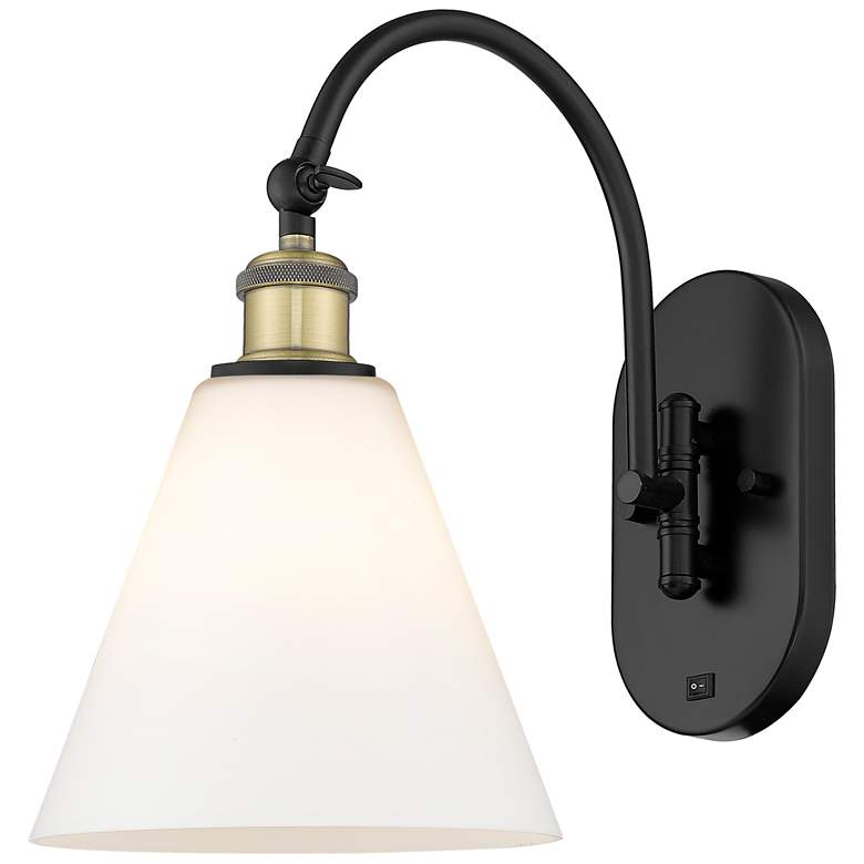 Image 1 Ballston Berkshire Glass 8" LED Sconce - Black Brass - Matte White Sha