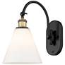 Ballston Berkshire Glass 8" LED Sconce - Black Brass - Matte White Sha