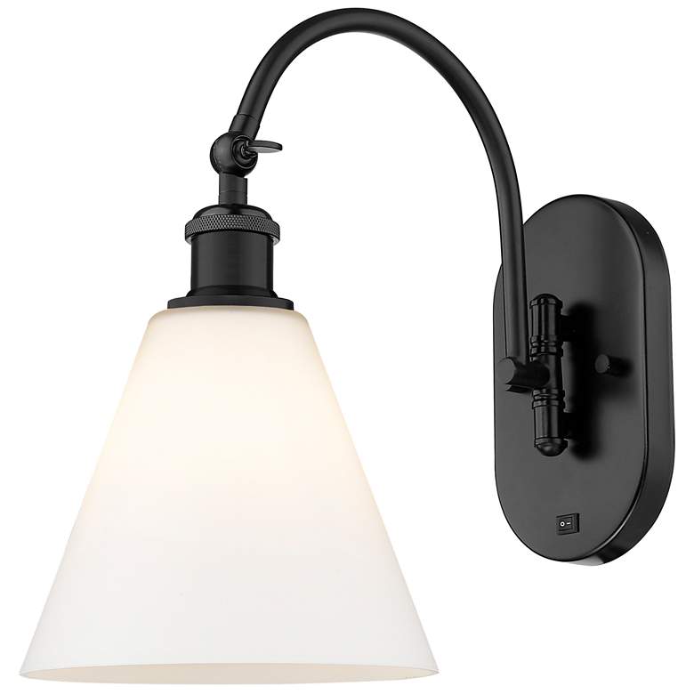 Image 1 Ballston Berkshire Glass 8" LED Sconce - Black Finish - Matte White Sh