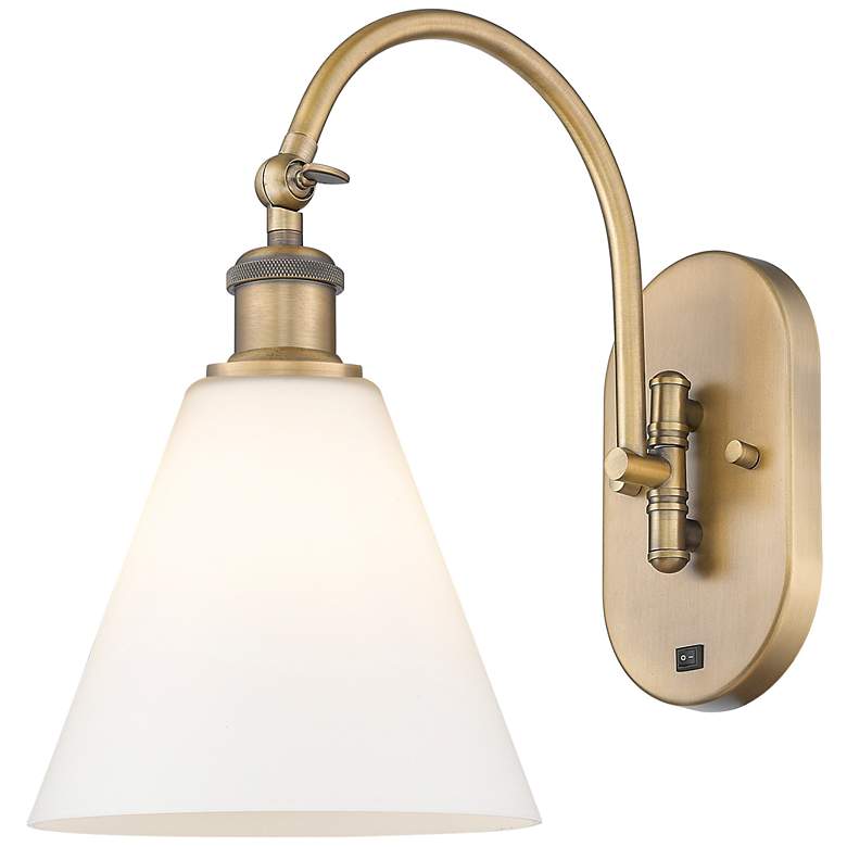 Image 1 Ballston Berkshire Glass 8" LED Sconce - Brass Finish - Matte White Sh