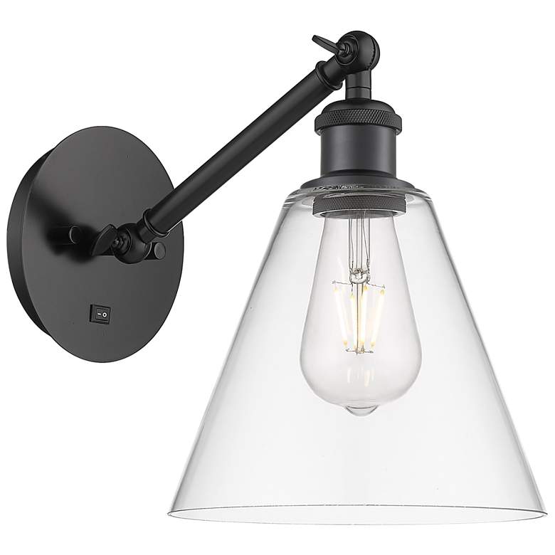 Image 1 Ballston Berkshire Glass 8" LED Sconce - Matte Black Finish - Clear Sh