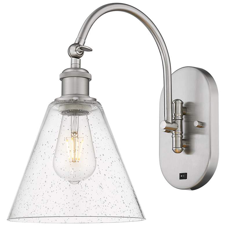Image 1 Ballston Berkshire Glass 8" LED Sconce - Nickel Finish - Seedy Shade