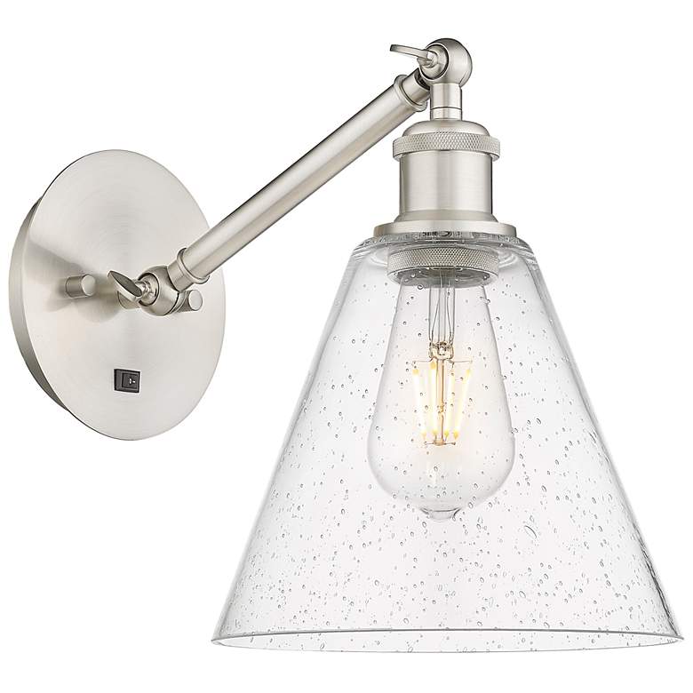 Image 1 Ballston Berkshire Glass 8" LED Sconce - Nickel Finish - Seedy Shade