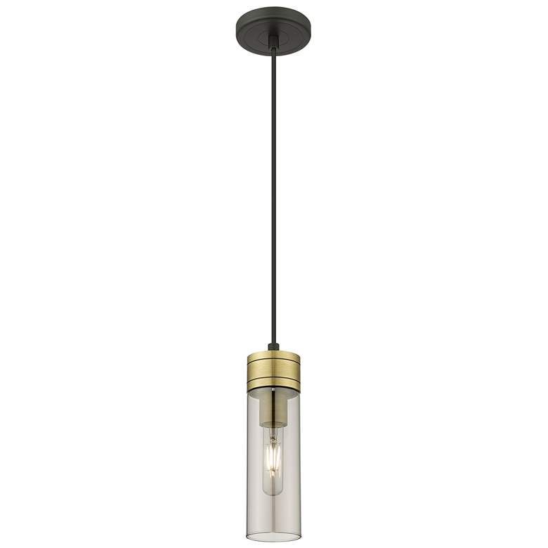 Image 1 Ballston Boreas 3" Cord Hung Mini Pendant Antique Brass-11"H Striped White