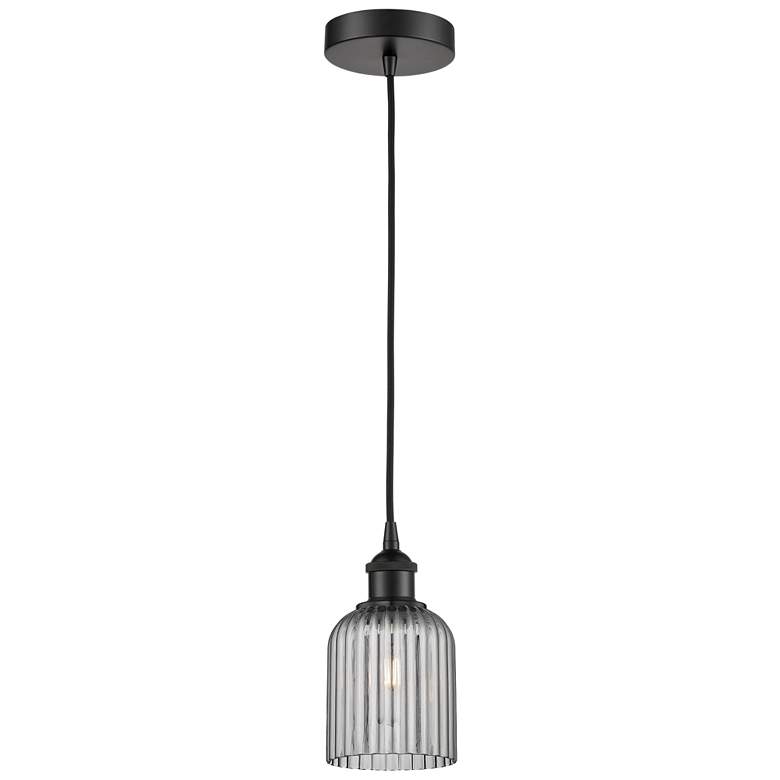 Image 1 Ballston Boreas 3" Cord Hung Mini Pendant Black w/ 8"H Light Smoke Shade
