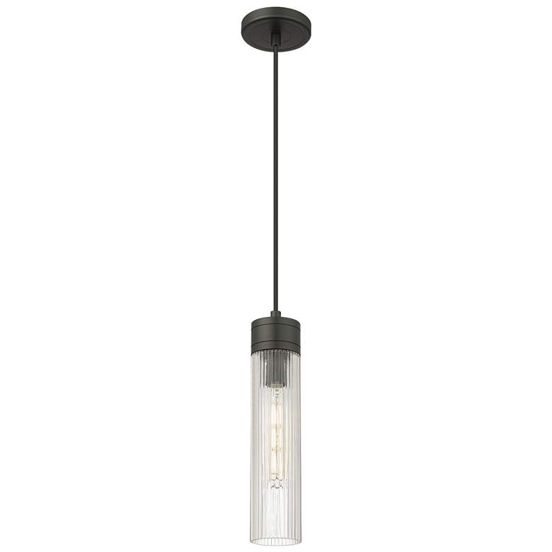 Image 1 Ballston Boreas 3" Cord Hung Mini Pendant Black w/ 8"H Striped Clear Shade
