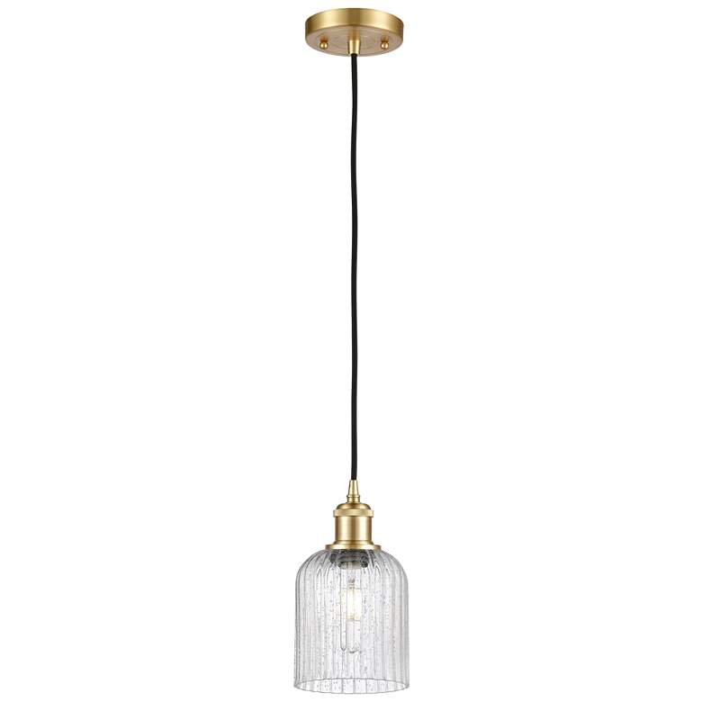 Image 1 Ballston Boreas 3" Cord Hung Mini Pendant Black w/ 8"H Striped White Shade