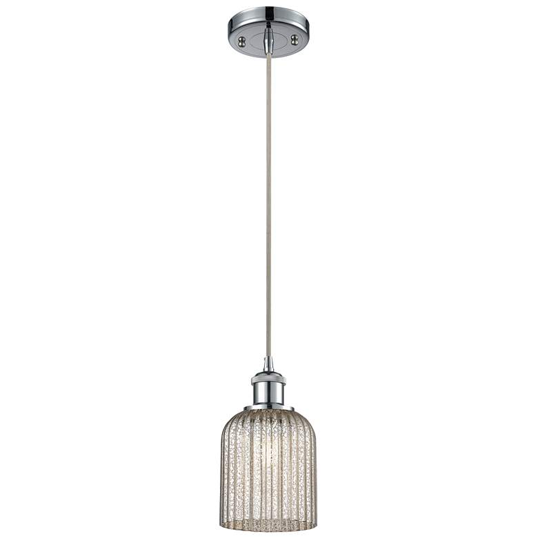 Image 1 Ballston Boreas 3" Cord Hung Mini Pendant Brass w/ 11"H Striped White Shade