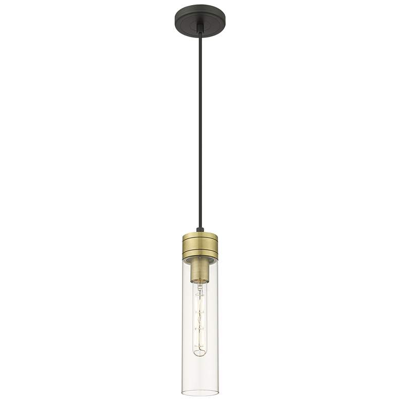 Image 1 Ballston Boreas 3" Cord Hung Mini Pendant Brass w/ 8"H Striped Clear Shade
