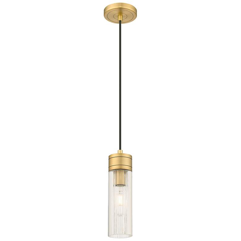 Image 1 Ballston Boreas 3" Cord Hung Mini Pendant Bronze w/ 11"H Deco Swirl Shade