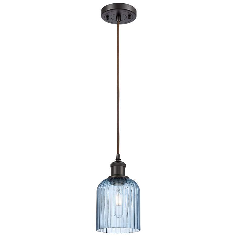 Image 1 Ballston Boreas 3" Cord Hung Mini Pendant Bronze w/ 8"H Striped Clear Shade