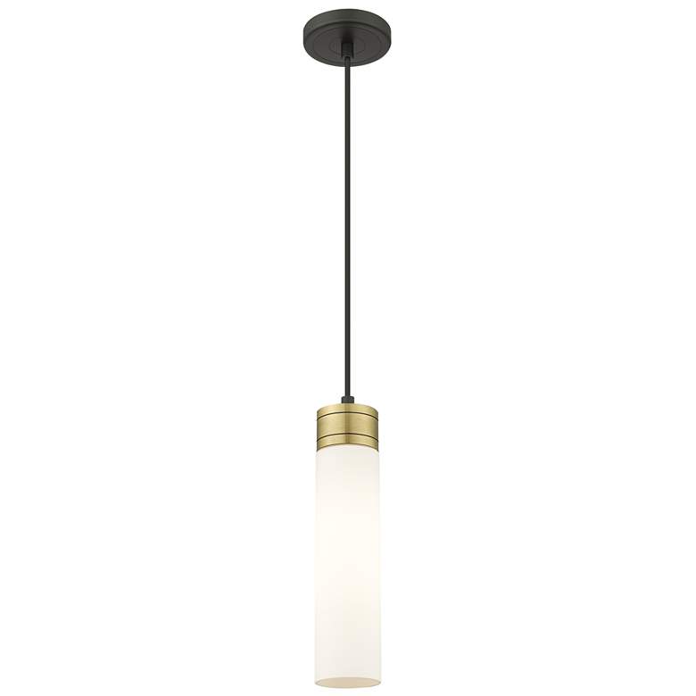 Image 1 Ballston Boreas 3" Cord Hung Mini Pendant Copper w/ 8"H Striped White Shade