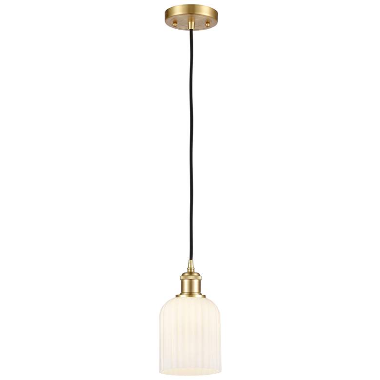 Image 1 Ballston Boreas 3" Cord Hung Mini Pendant Gold w/ 11"H Striped Clear Shade