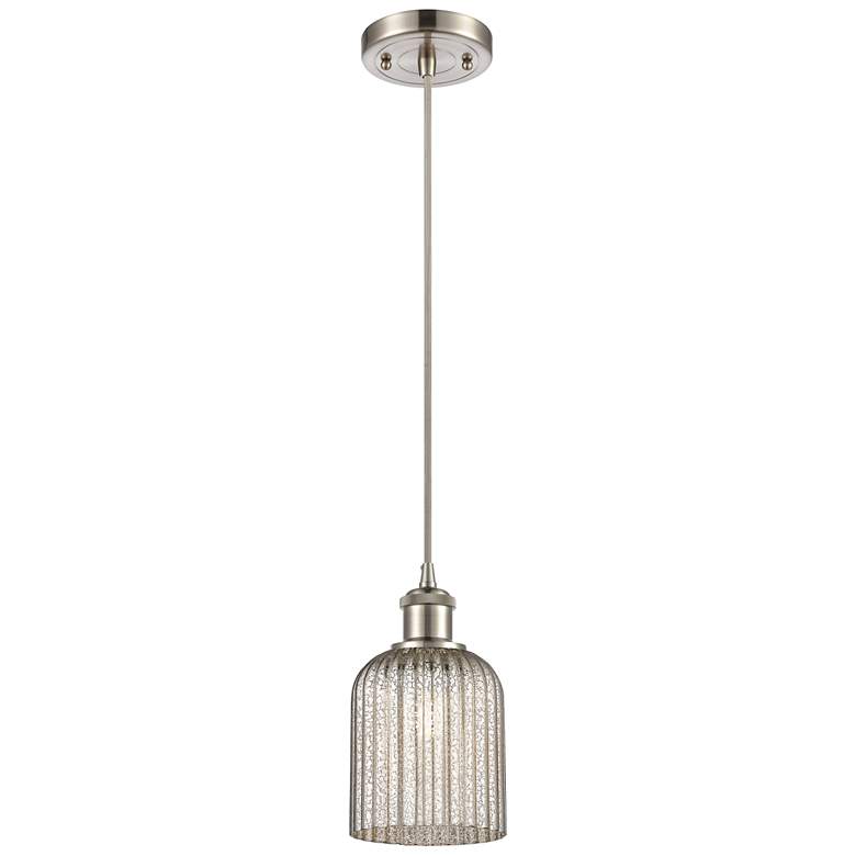 Image 1 Ballston Boreas 3" Cord Hung Mini Pendant Gold w/ 11"H Striped White Shade