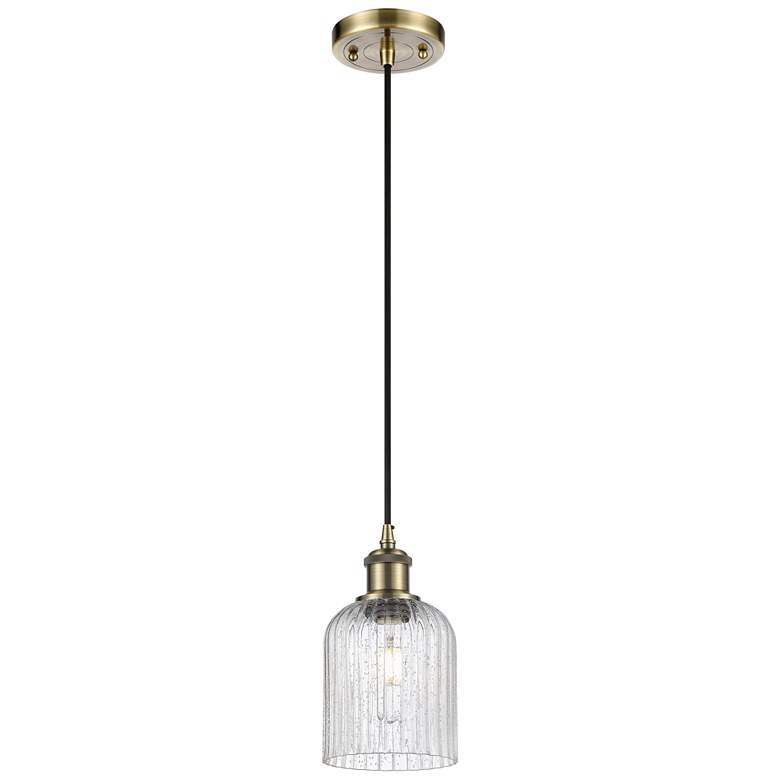 Image 1 Ballston Boreas 3" Cord Hung Mini Pendant Gold w/ 8"H Striped Clear Shade