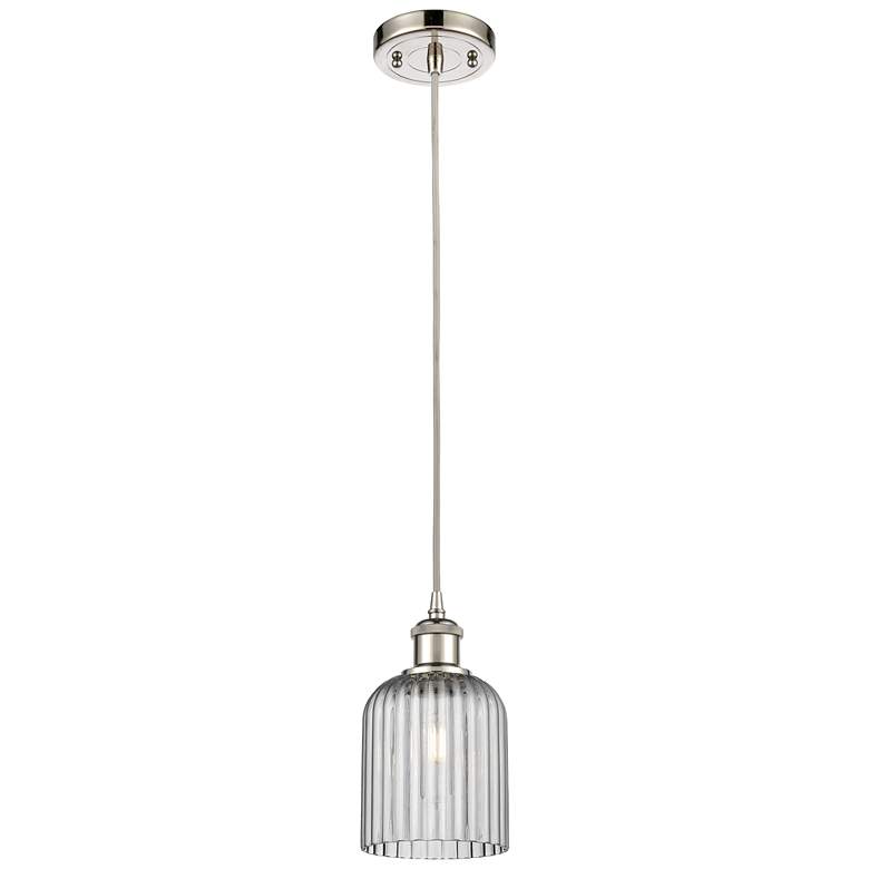 Image 1 Ballston Boreas 3" Cord Hung Mini Pendant Gold w/ 8"H Striped White Shade