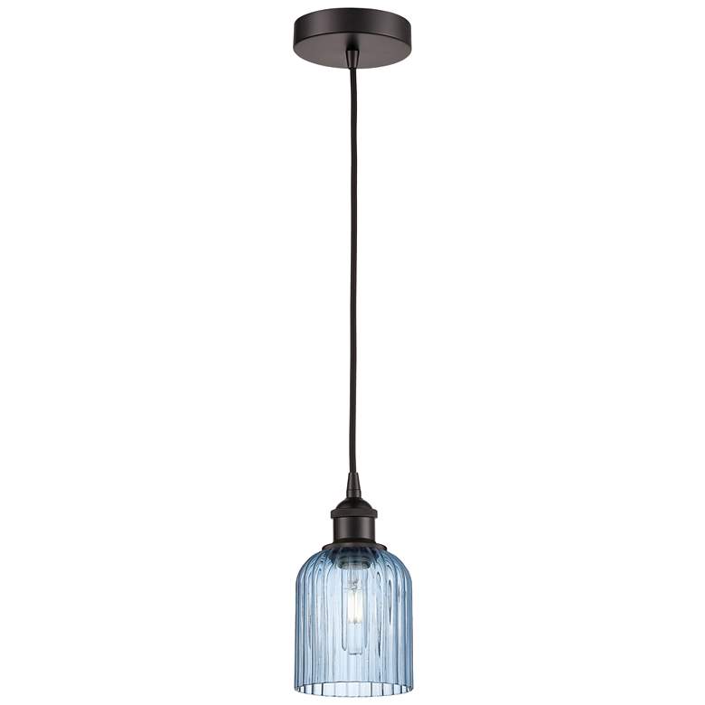 Image 1 Ballston Boreas 3" Cord Hung Mini Pendant Satin Nickel - 8"H Striped Clear