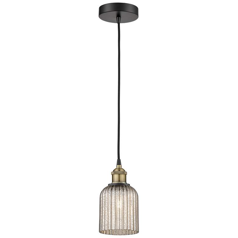 Image 1 Ballston Boreas 3" Cord Hung Mini Pendant Satin Nickel - 8"H Striped White