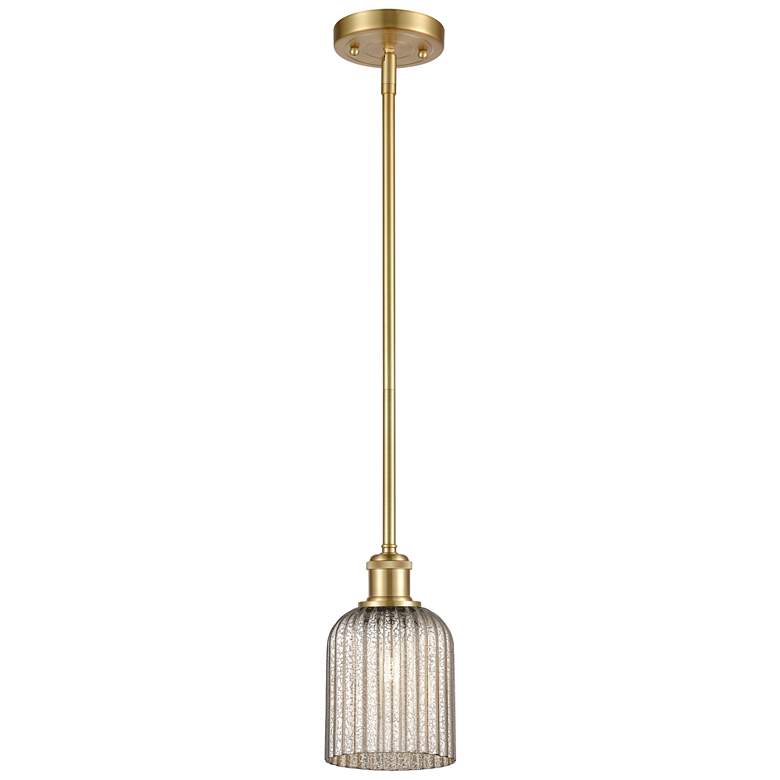 Image 1 Ballston Boreas 3" Stem Hung Mini Pendant Antique Brass -11"H Stripe White