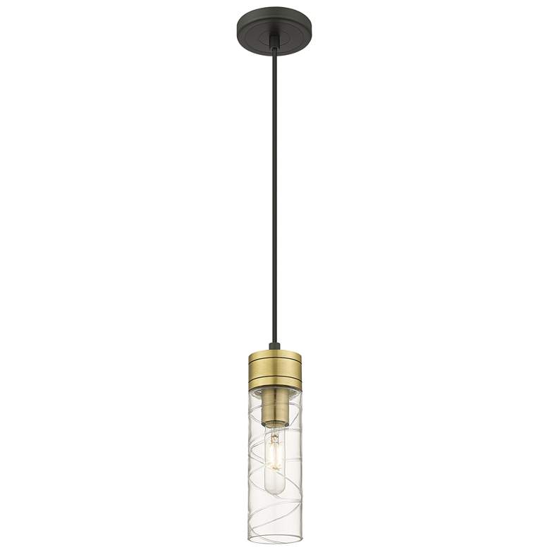 Image 1 Ballston Boreas 3" Stem Hung Mini Pendant Antique Brass w/ 11"H Deco Swirl