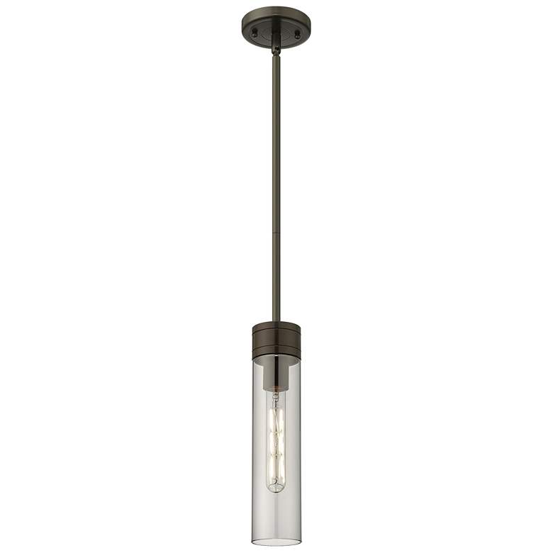 Image 1 Ballston Boreas 3" Stem Hung Mini Pendant Antique Brass w/ 8"H Seedy Shade