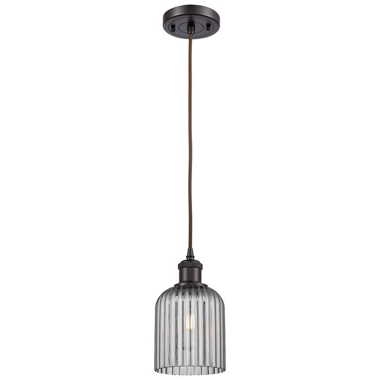 Image 1 Ballston Boreas 3" Stem Hung Mini Pendant Black w/ 11"H Striped Clear Shade