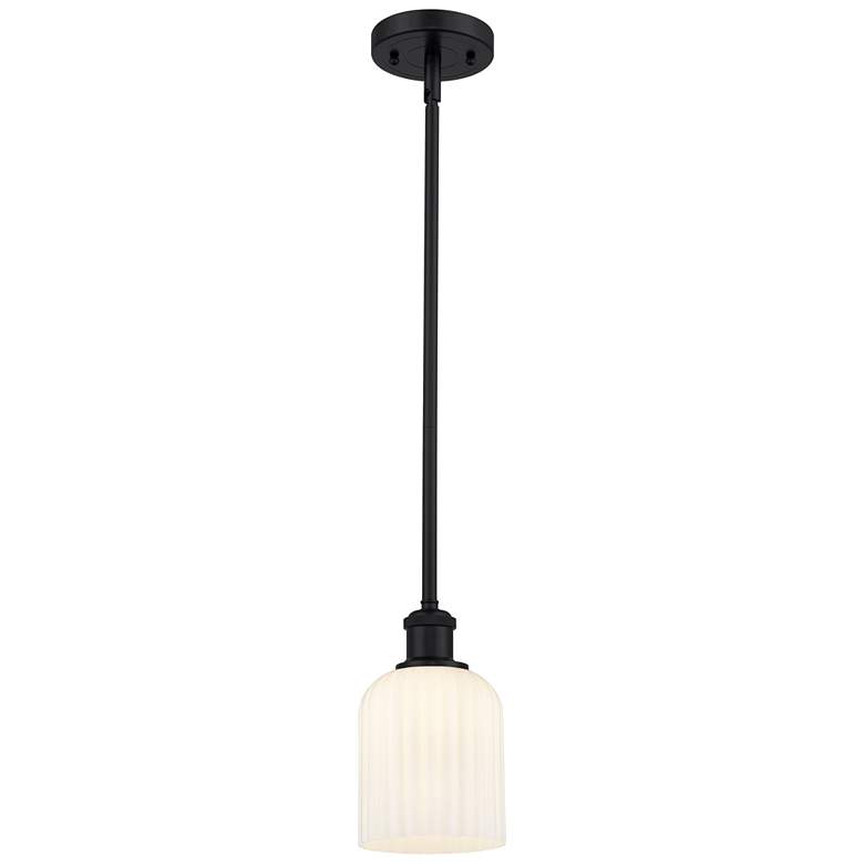 Image 1 Ballston Boreas 3" Stem Hung Mini Pendant Black w/ 8"H Striped Clear Shade