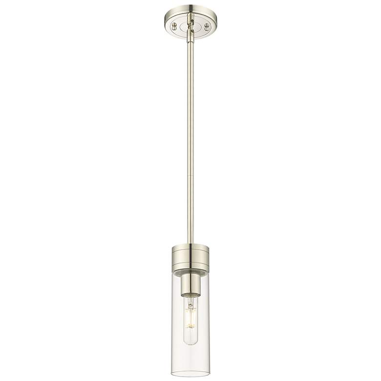 Image 1 Ballston Boreas 3" Stem Hung Mini Pendant Black w/ 8"H Striped White Shade