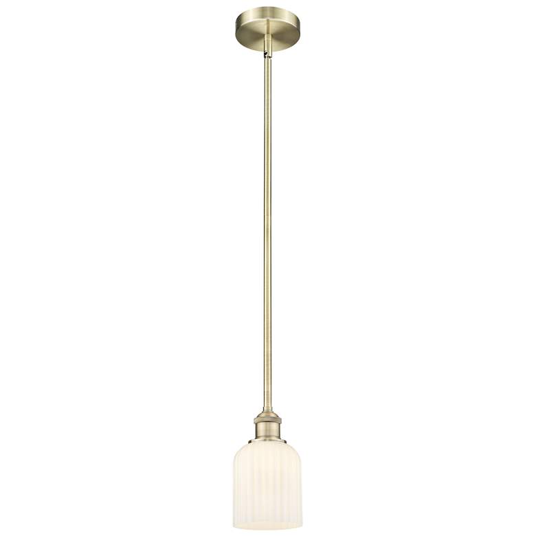 Image 1 Ballston Boreas 3" Stem Hung Mini Pendant Brass w/ 11"H Striped Clear Shade
