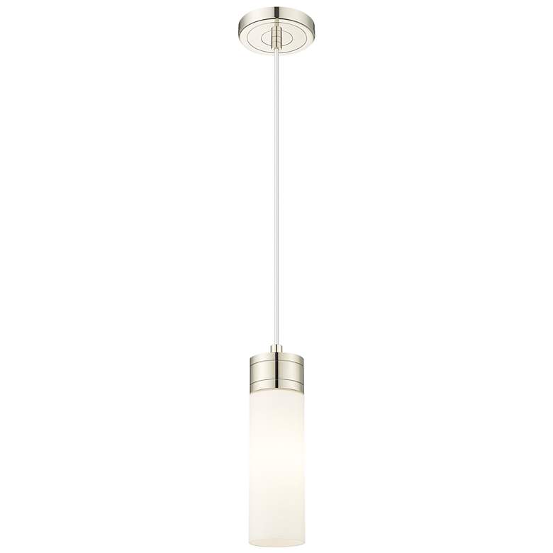 Image 1 Ballston Boreas 3" Stem Hung Mini Pendant Brass w/ 11"H Striped White Shade