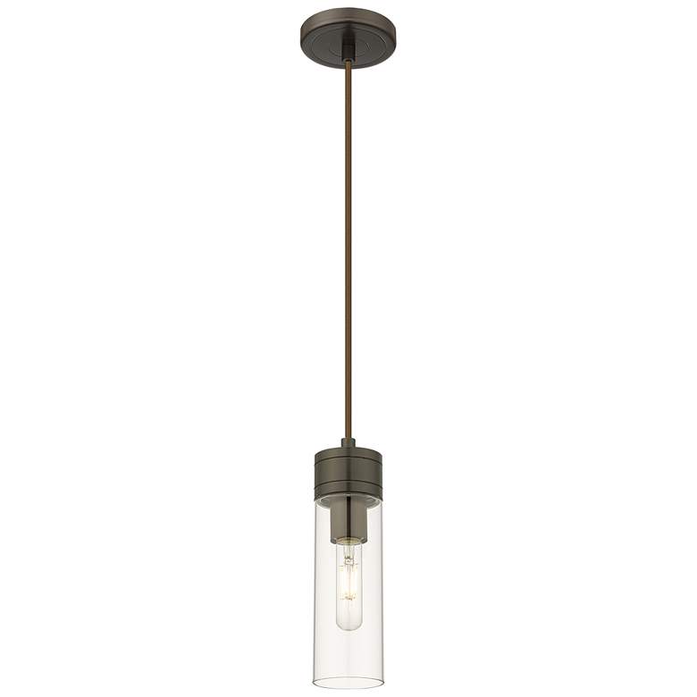 Image 1 Ballston Boreas 3" Stem Hung Mini Pendant Brass w/ 8"H Striped Clear Shade