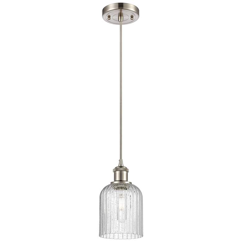 Image 1 Ballston Boreas 3" Stem Hung Mini Pendant Brass w/ 8"H Striped White Shade