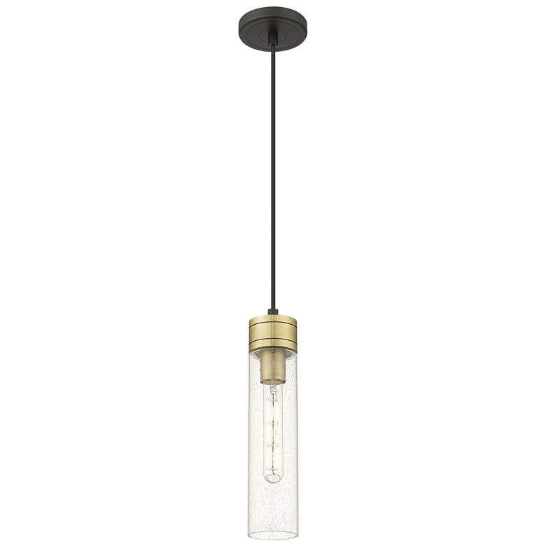 Image 1 Ballston Boreas 3" Stem Hung Mini Pendant Bronze w/ 8"H Seedy Shade