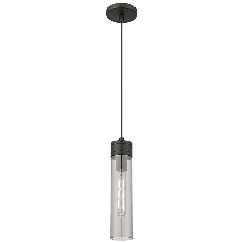 Image 1 Ballston Boreas 3" Stem Hung Mini Pendant Bronze w/ 8"H Striped White Shade
