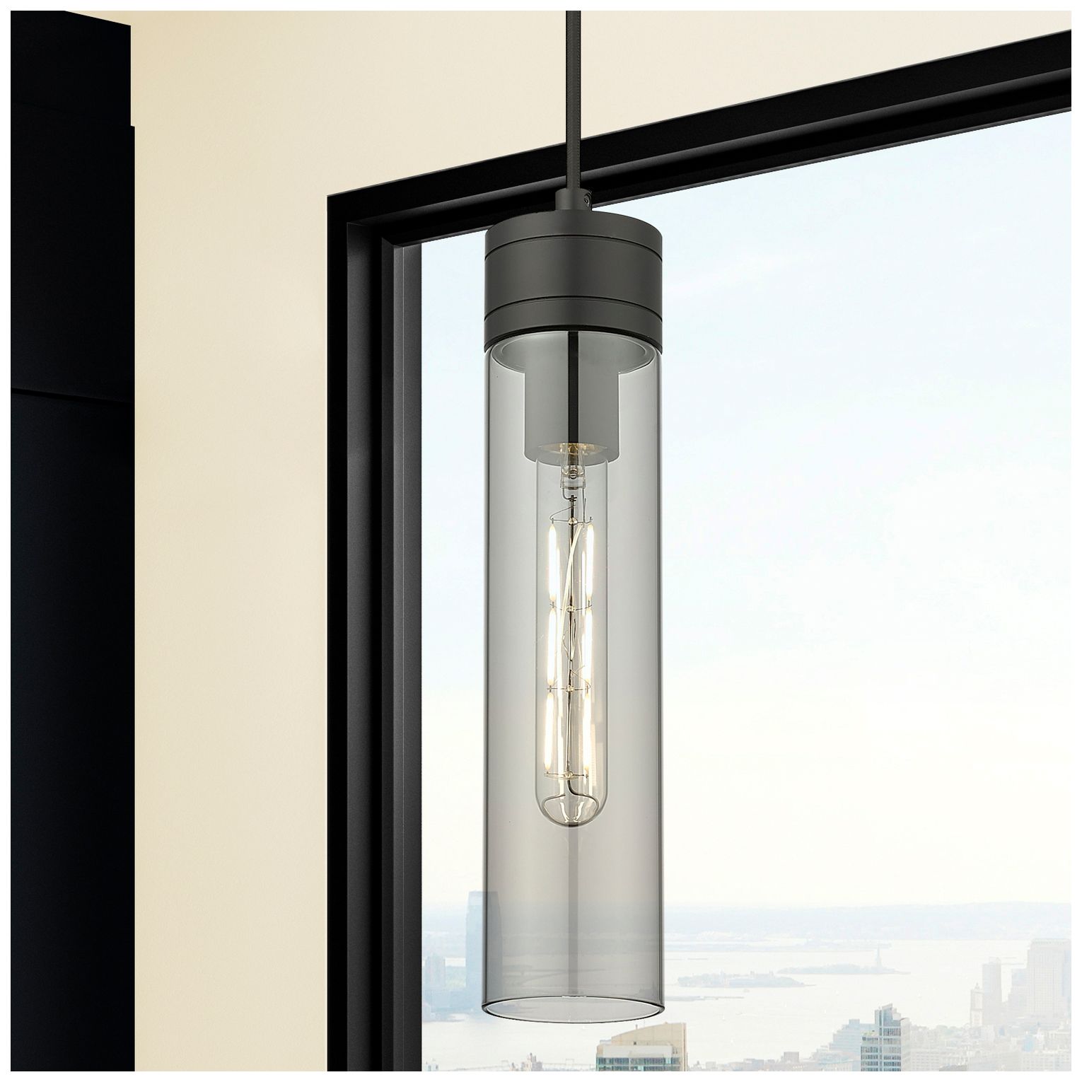 Image 2 Ballston Boreas 3" Stem Hung Mini Pendant Bronze w/ 8"H Striped White Shade more views