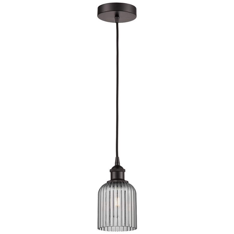 Image 1 Ballston Boreas 3" Stem Hung Mini Pendant Copper w/ 8"H Striped Clear Shade