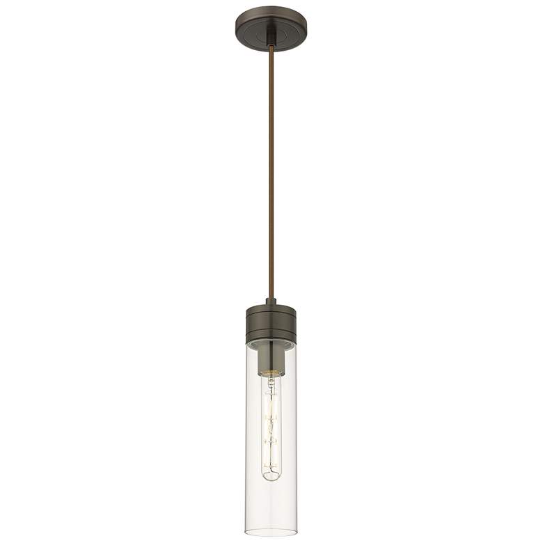 Image 1 Ballston Boreas 3" Stem Hung Mini Pendant Copper w/ 8"H Striped White Shade