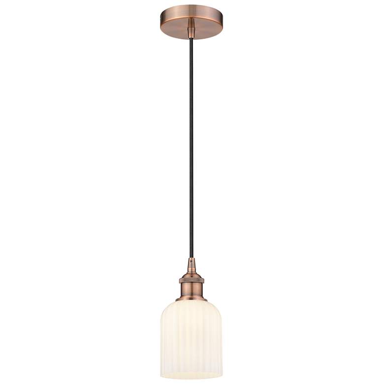 Image 1 Ballston Boreas 3" Stem Hung Mini Pendant Gold w/ 11"H Striped White Shade