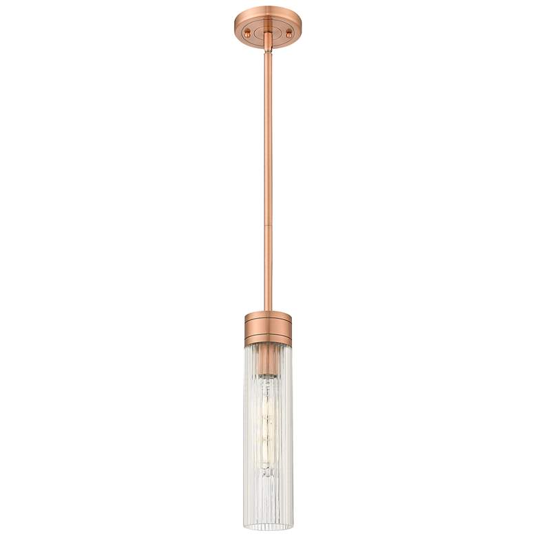 Image 1 Ballston Boreas 3" Stem Hung Mini Pendant Gold w/ 8"H Striped White Shade