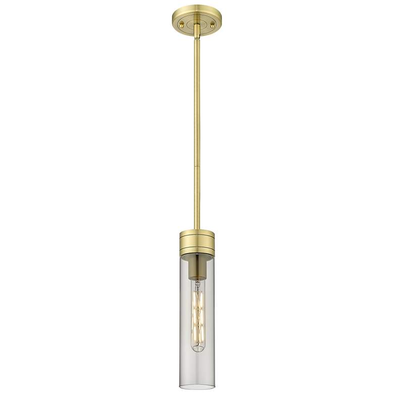 Image 1 Ballston Boreas 3" Stem Hung Mini Pendant Satin Gold w/ 11"H Clear Shade