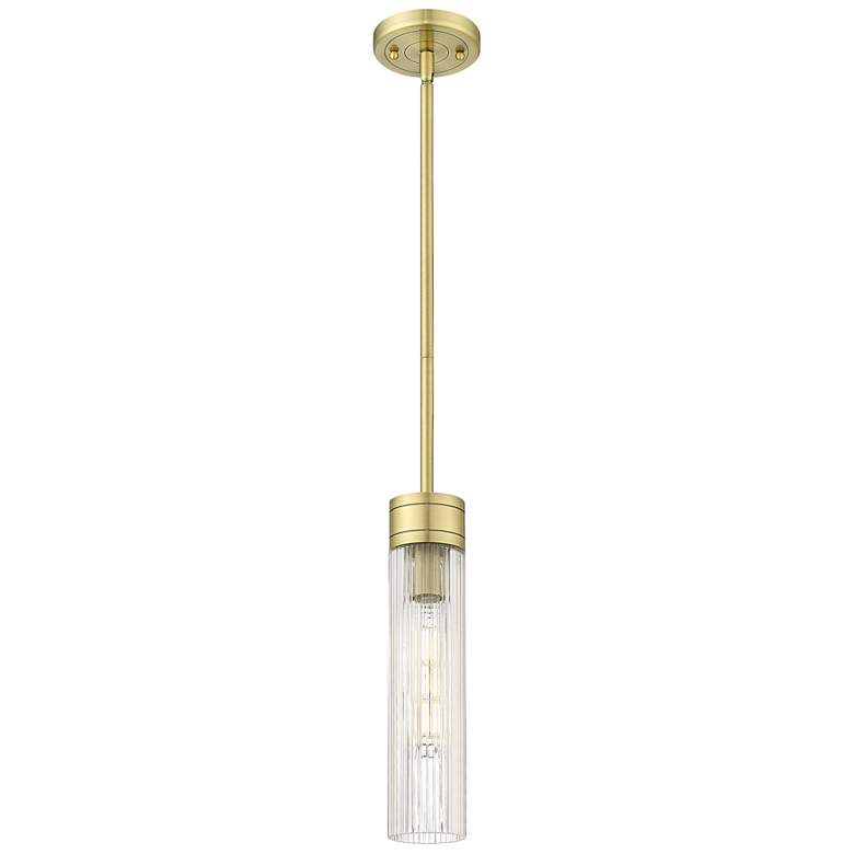 Image 1 Ballston Boreas 3" Stem Hung Mini Pendant Satin Gold w/ 8"H Clear Shade